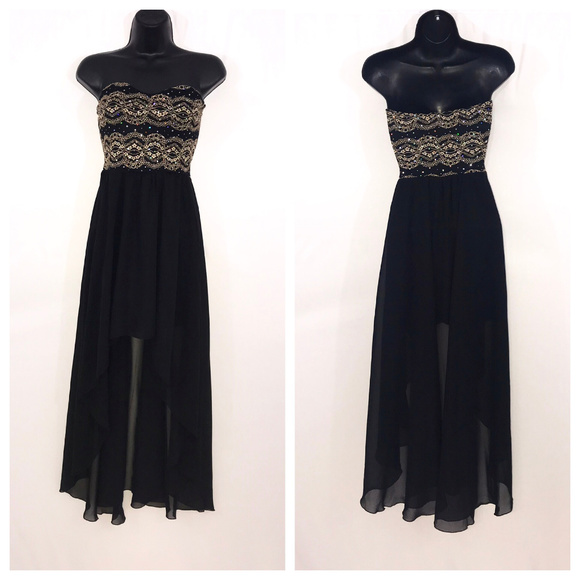 Agaci Dresses & Skirts - Black & Gold Strapless Maxi Dress Small